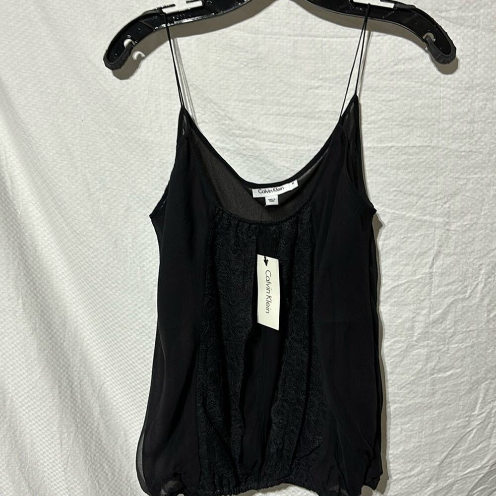 Calvin Klein M black silk spaghetti strap tank lined elastic waist nwt perfect